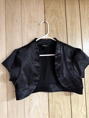 BCX Black Satin Cropped Bolero